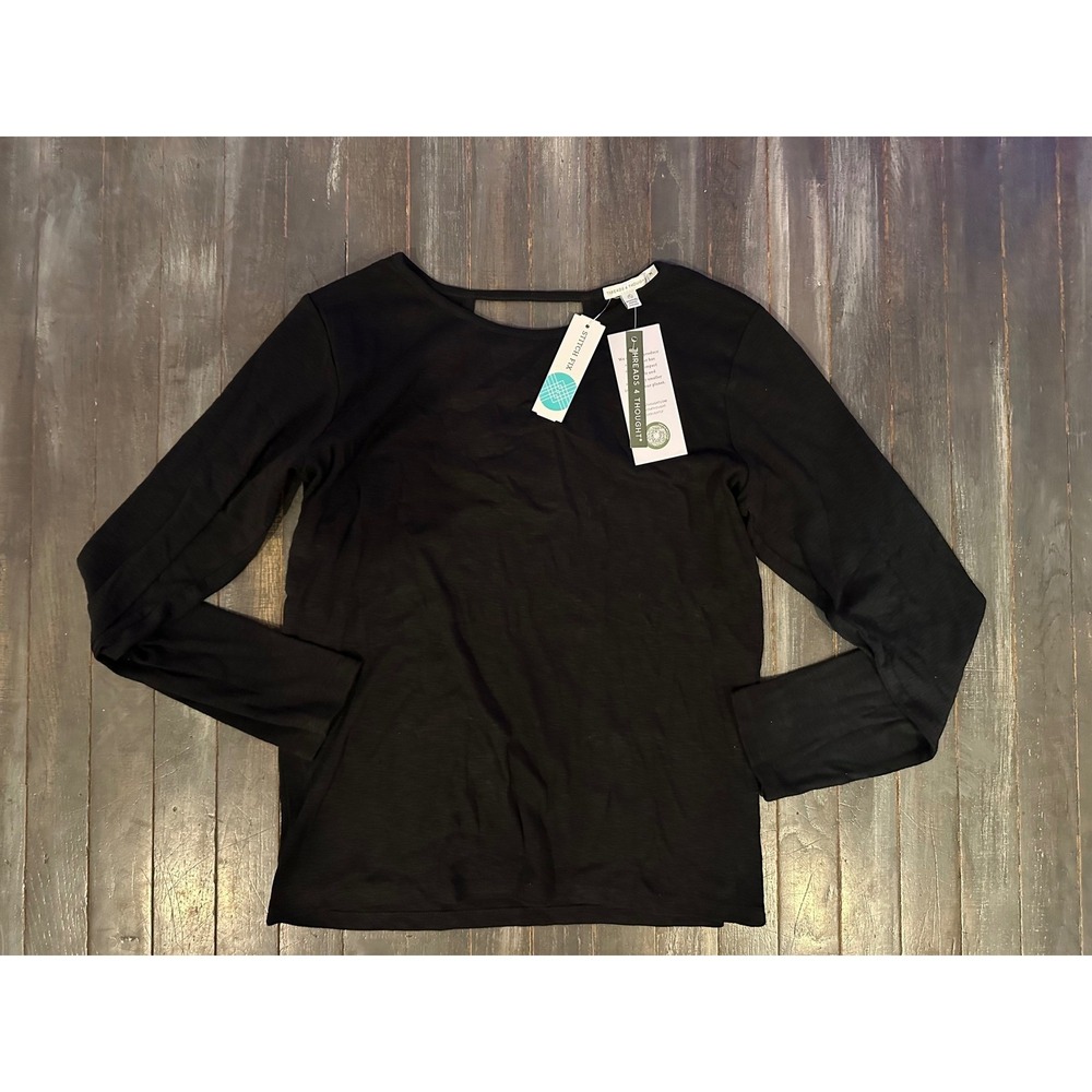 Threads 4 Thought Alycia Textured Slub Jersey Cutout Long Sleeve Top Black